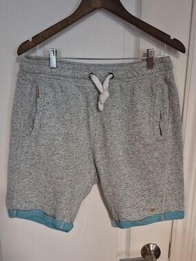 Men's Light Gray Athletic Drawstring Shorts with Teal Trim